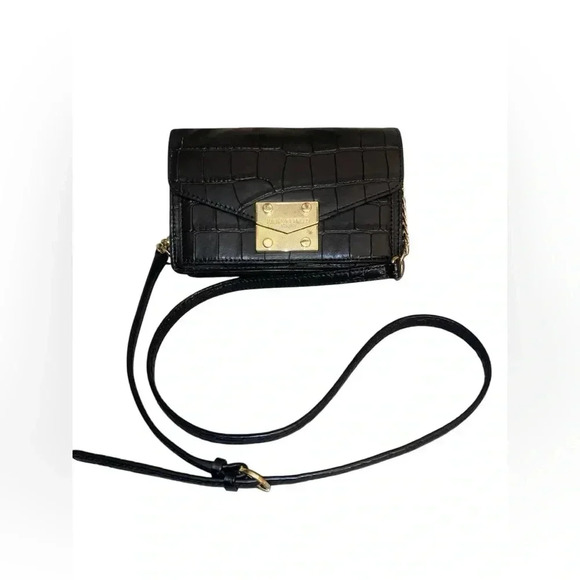 Karl Lagerfeld Paris Corrine Croc Embossed Crossbody Tote Black/Gold Vintage - Picture 2 of 7